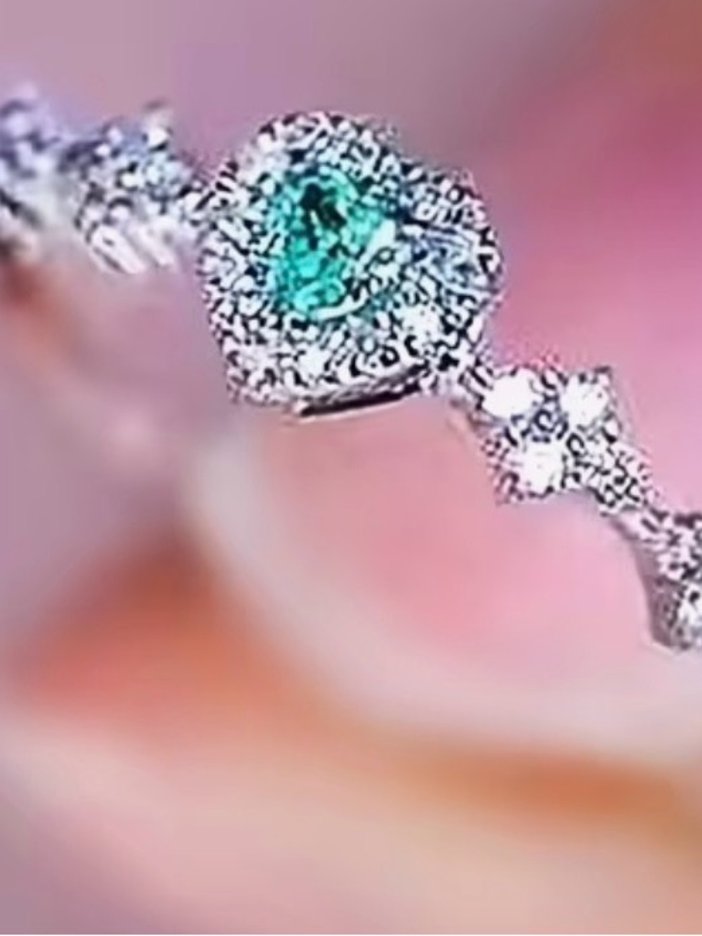 Sterling Silver Ring with Teal Center Gem and Halo